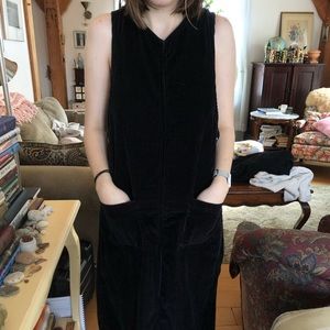 Vintage Black Corduroy Jumper Dress with Side Buttons and Pockets Size M